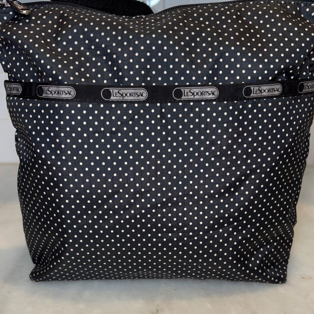 LeSportsac Purse Crossbody Shoulder Bag Black White Polka Dot Nylon - Picture 4 of 16